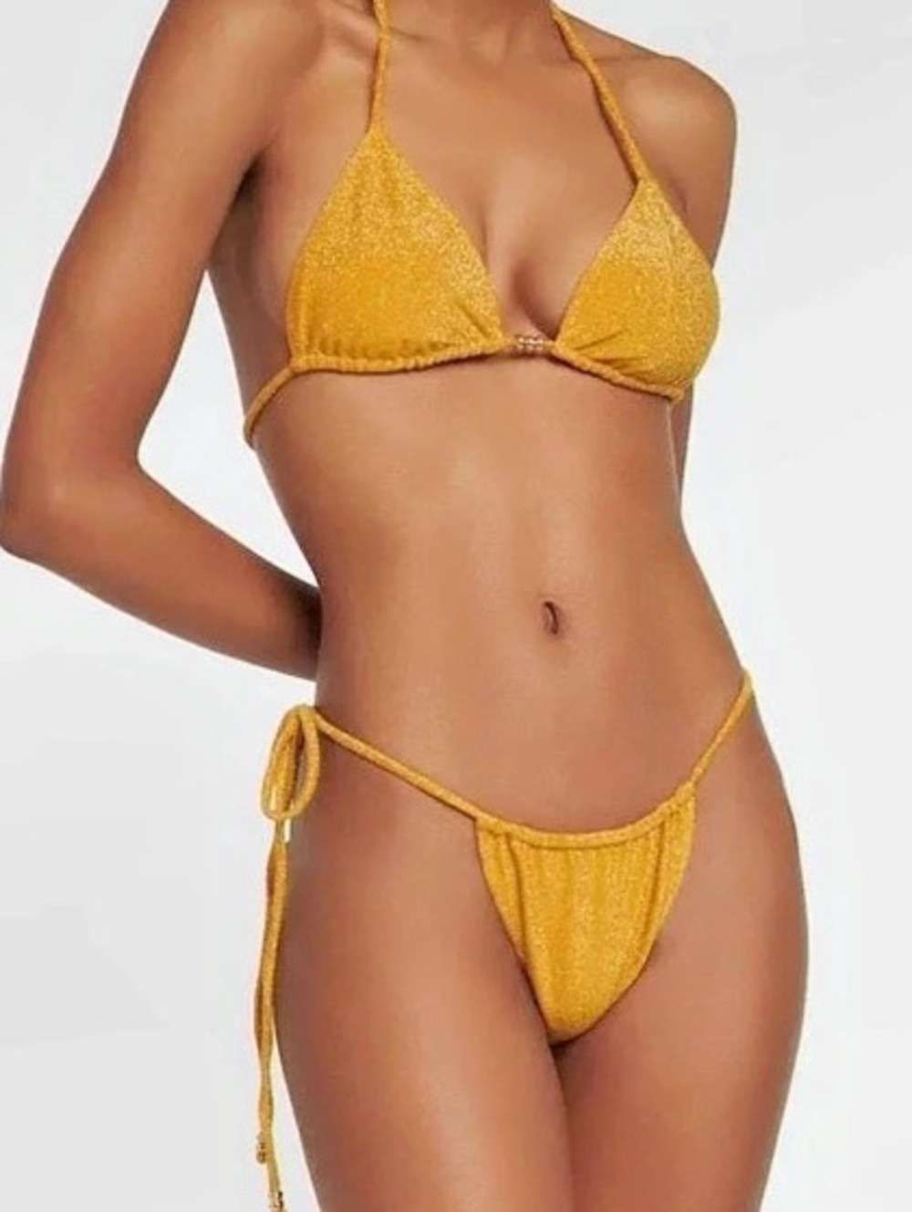 SAME Swim Gold Lurex String Bikini XS Top/S Bottom